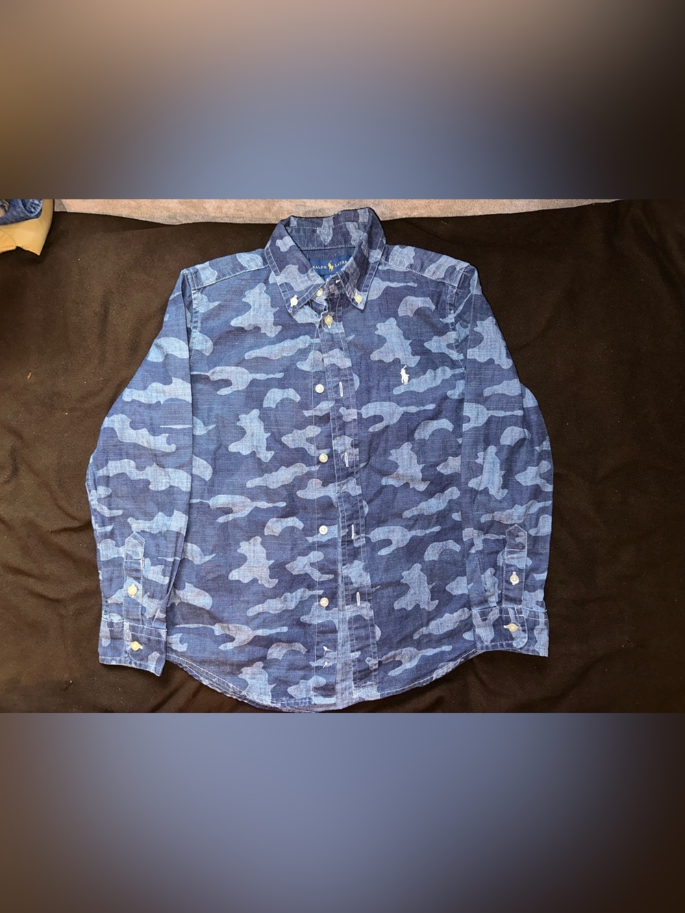 Ralph Lauren- Boys Navy Blue Camo Button-Down Shirt